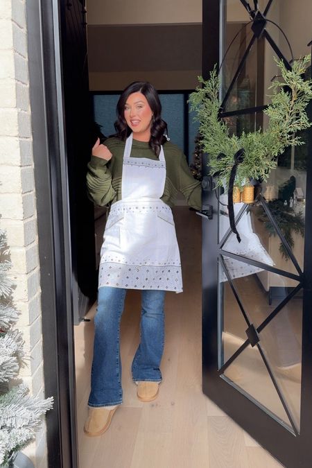 What the host wears for thanksgiving. My mom always forgets to take off her apron and slippers. These jeans are still 30% off plus an extra 15% off with 2 stackable codes. Not sure when the sale ends. Use “LETSGO” and “15-OFF-75PLUS” Sale 

#LTKHoliday #LTKHolidaySale #LTKCyberWeek