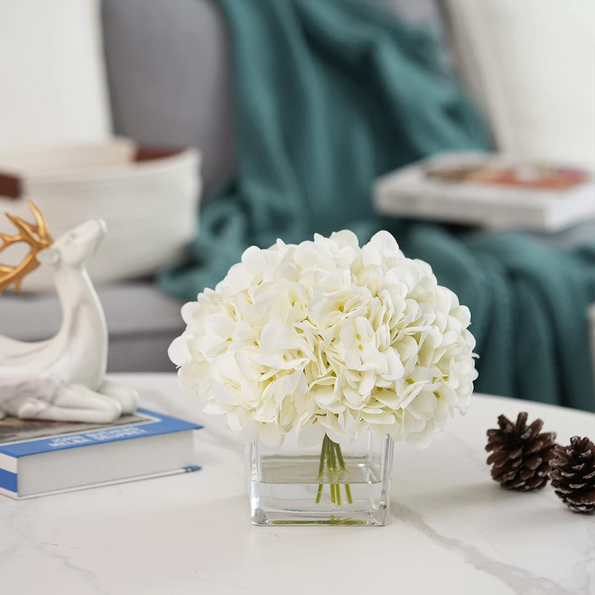 Silk Hydrangea Artificial Flowers in Vase with Faux Water, Silk Flower Arrangements in Vase for W... | Amazon (US)