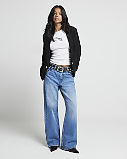 Petite blue relaxed straight jeans | River Island (UK & IE)