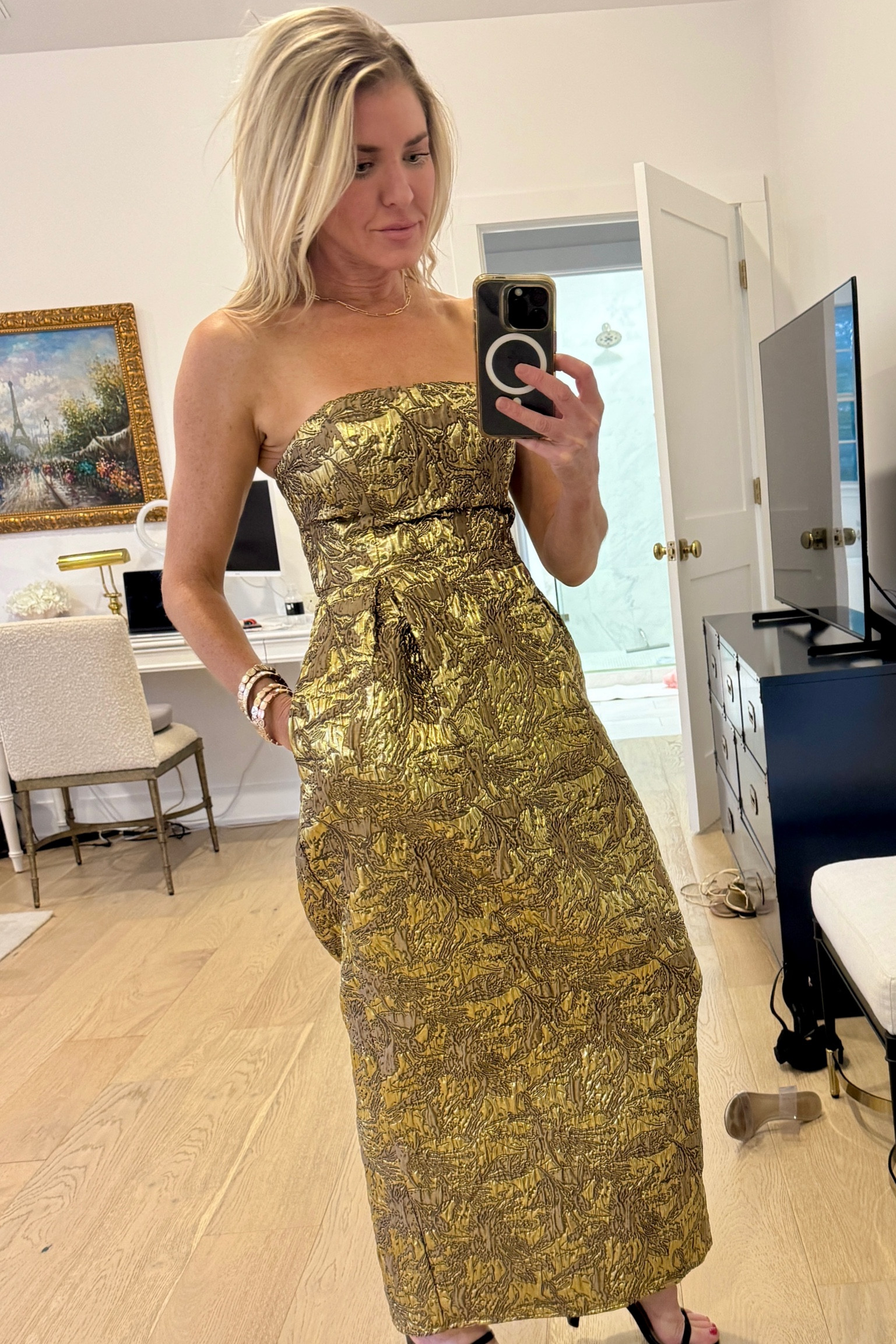 Gold holiday dress 

#LTKOver40 #LTKHoliday #LTKootd