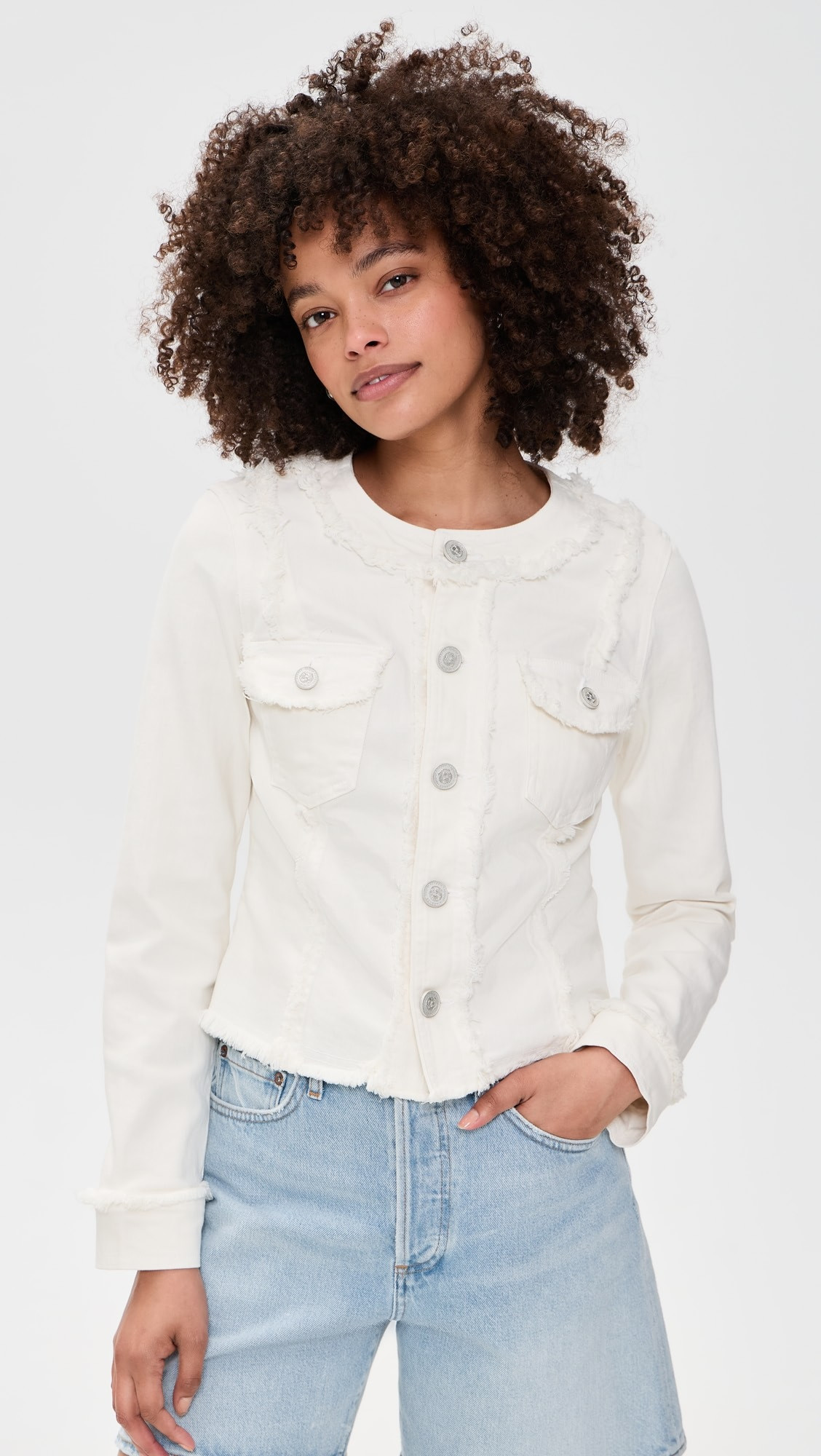 L'AGENCE Yarin Collarless Fray Jacket | Shopbop | Shopbop