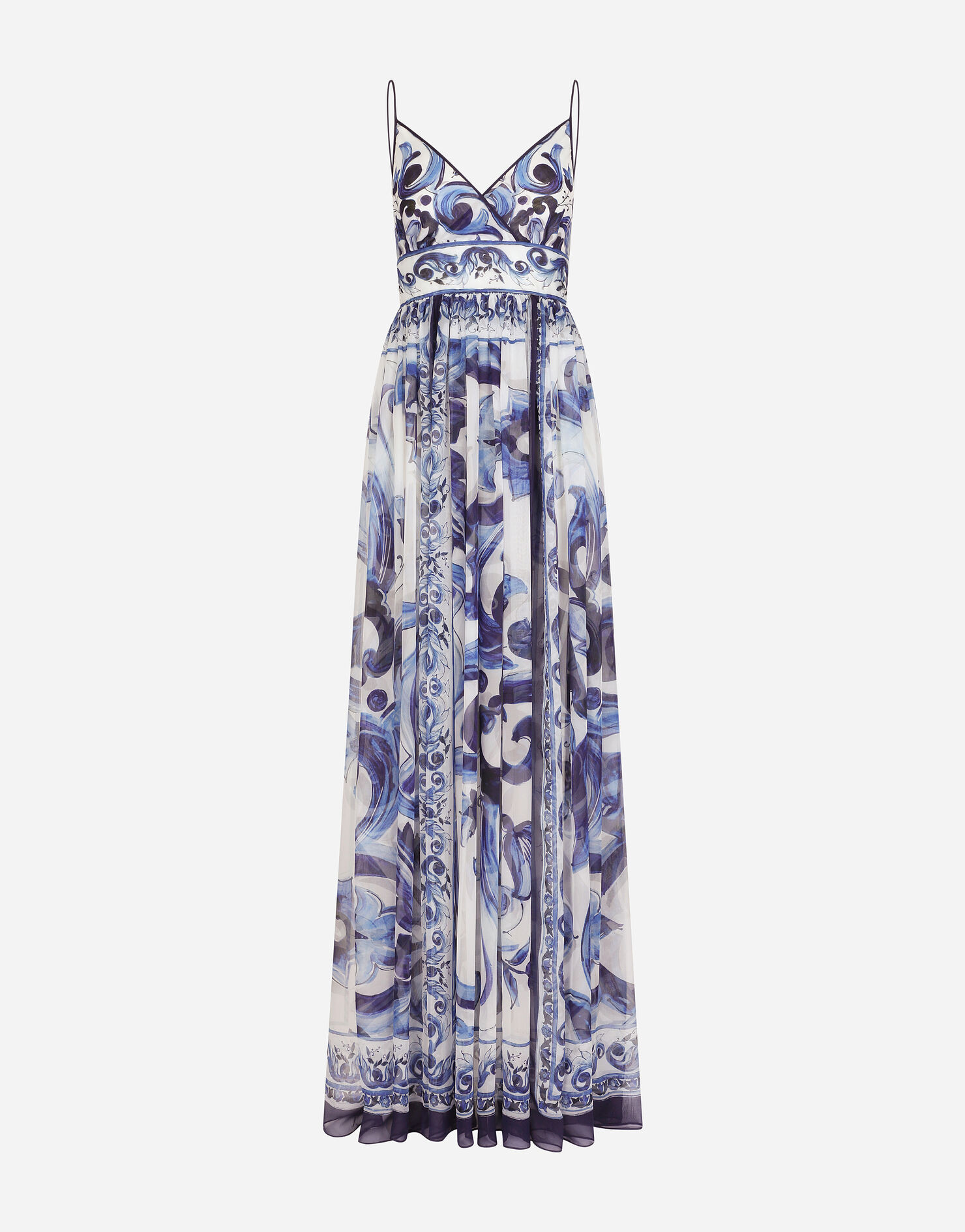 Long majolica-print chiffon dress | Dolce & Gabbana US