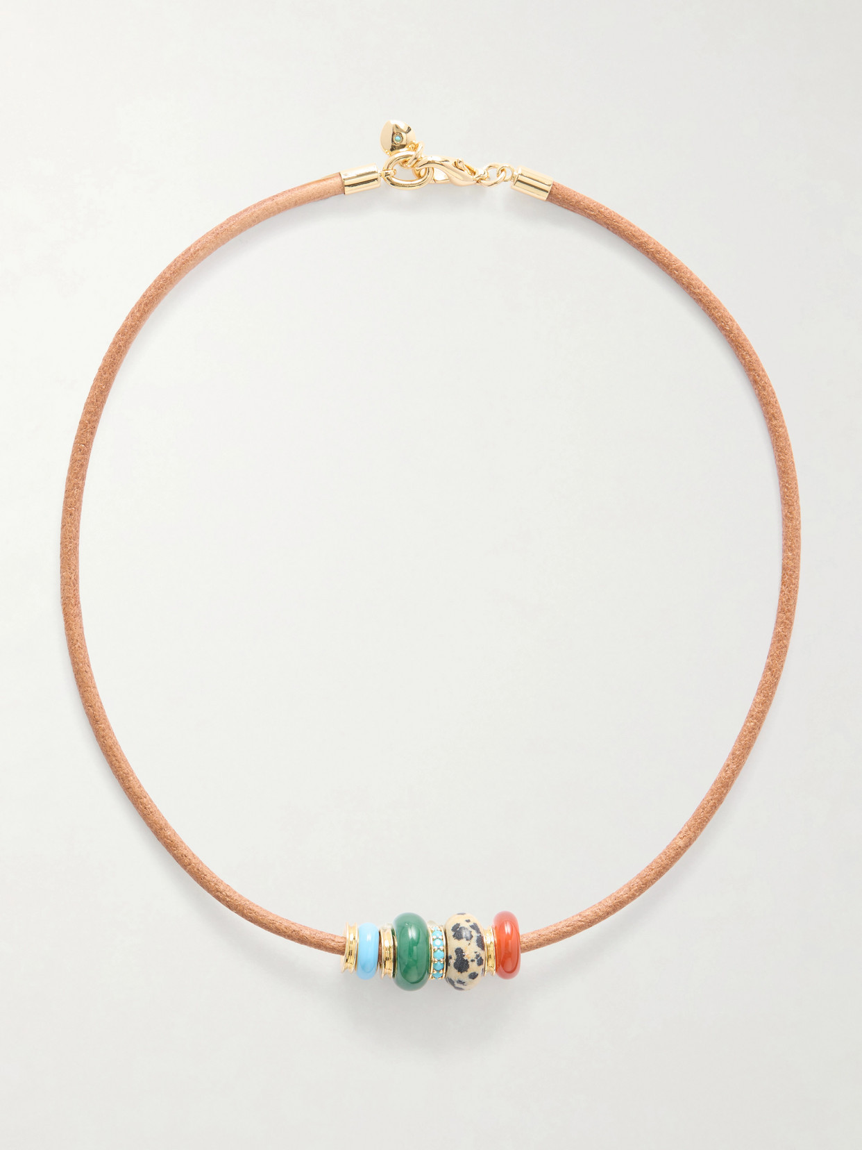 Roxanne Assoulin - The Leather Stone Gold-tone, Multi-stone And Leather Necklace - One size | NET-A-PORTER (US)