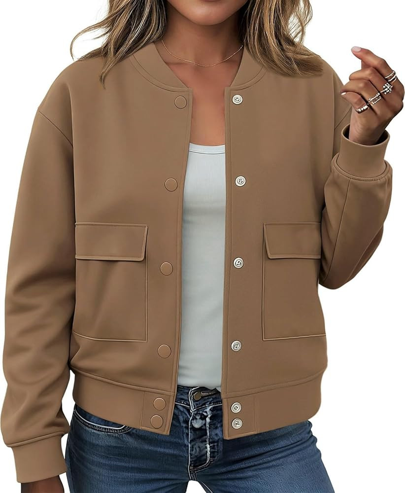 ETCYY NEW Bomber Jackets for Women 2025 Trendy Fall Winter Cropped Coats Button Down Casual Varsi... | Amazon (US)