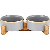 Ceramic Cat Bowl with Wood Stand No Spill Pet Food Water Feeder Cats Small Dogs | Amazon (US)