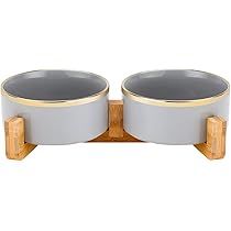 Ceramic Cat Bowl with Wood Stand No Spill Pet Food Water Feeder Cats Small Dogs | Amazon (US)
