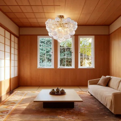Bubble Ball Semi Flush Mount Chandelier With Hand Blown Glass Bubbles, Modern LED Ceiling Light Fixture For Bedroom, Dining Room, Living Room | Wayfair North America
