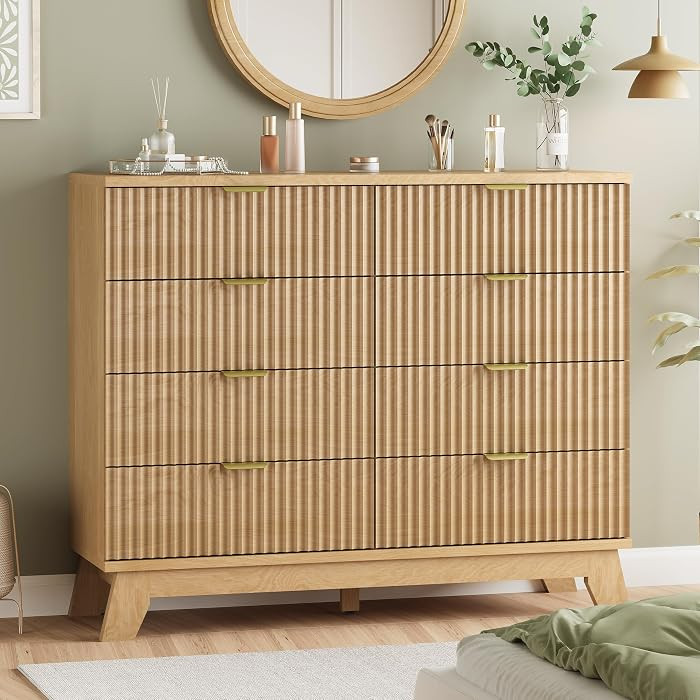 Fluted Dresser for Bedroom with 8 Drawers, 48" Wide Modern Chest of Drawers with Metal Handle, Wo... | Amazon (US)