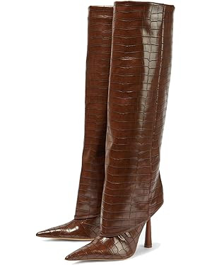 Vertundy Women's Fold Over Boots - Pointed Toe Stiletto Heel Slip On Knee High Boot Fashion Sexy ... | Amazon (US)