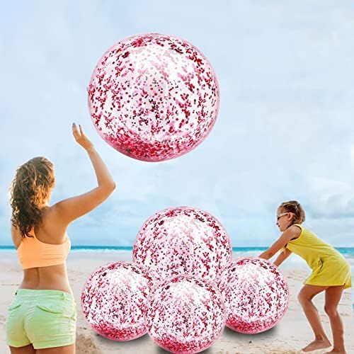 5 Pack Beach Ball Jumbo Pool Toys Balls Giant Confettis Glitters Inflatable Clear Beach Ball Swimmin | Amazon (US)