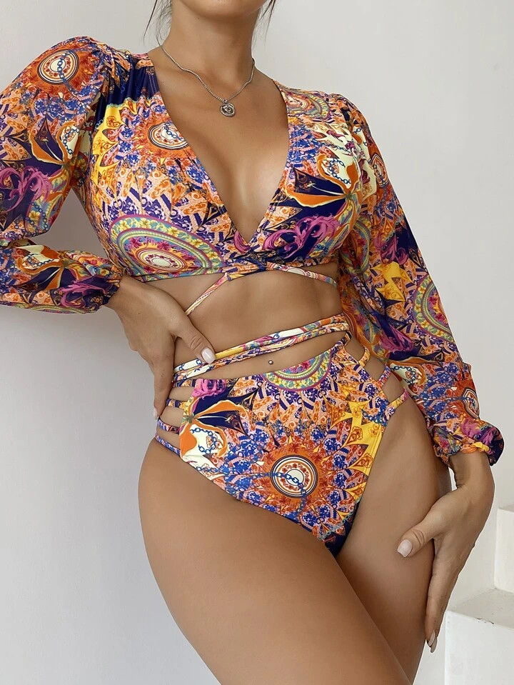 All Over Print Wrap Bikini Swimsuit | SHEIN