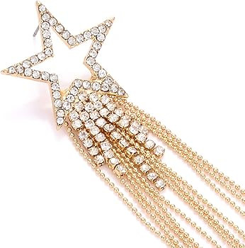 Women’s Tassel Earrings Star Ear Stud Pave Crystal Dangle Earrings Boho Waterfall Beaded Fringe... | Amazon (US)