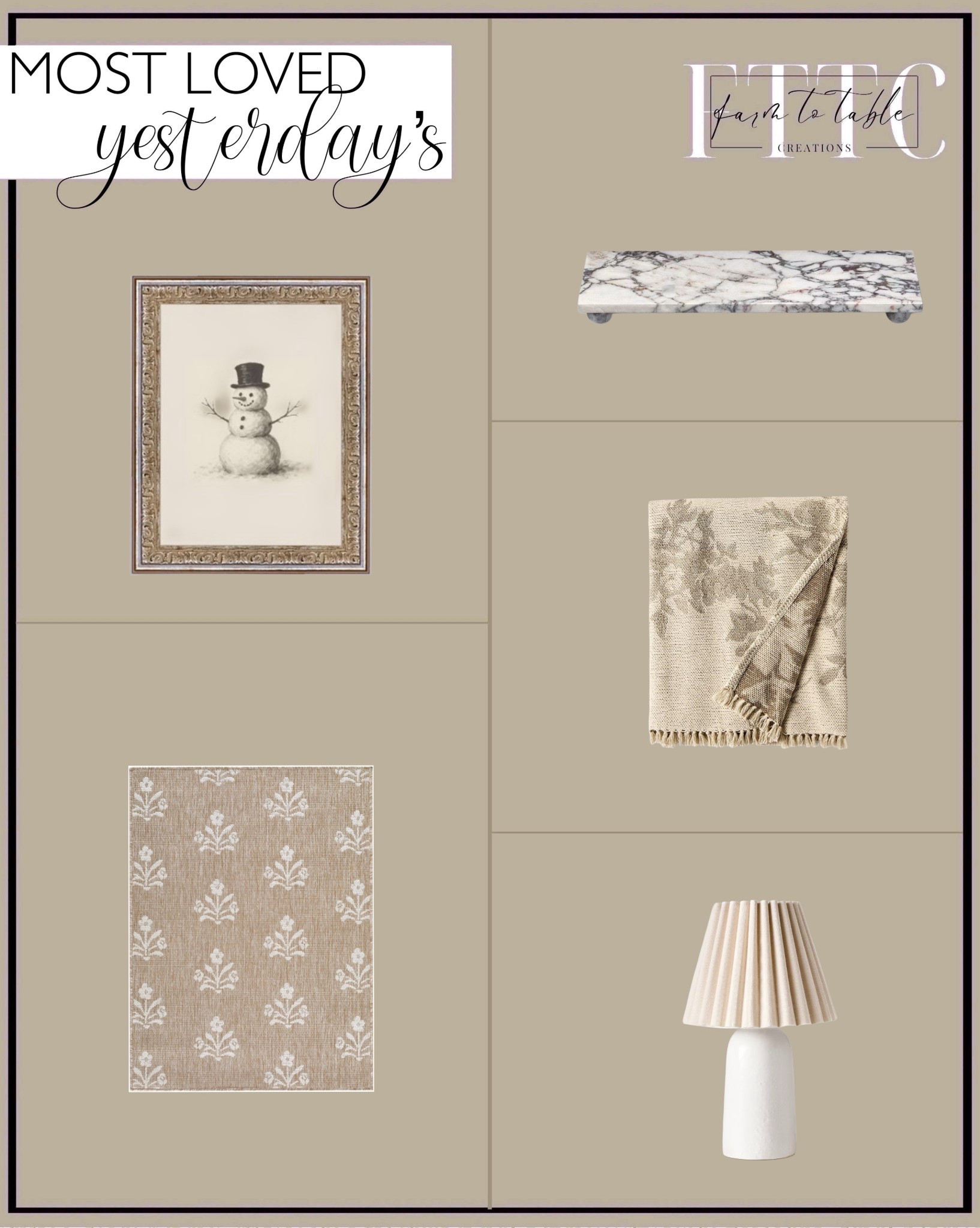 Most Loved Home Finds from Yesterday

These were the most tapped pieces from yesterday and it’s easy to see why. The snowman artwork is from Target and adds the perfect subtle seasonal touch without feeling overdone. The marble tray is such a versatile styling piece for coffee tables, consoles, or shelves year-round. The throw blanket and sculptural lamp are both cozy, neutral staples that layer beautifully into any space. And the patterned rug is from My Texas House line from Walmart — a soft, timeless design that works so well with warm neutrals.

#targethome #walmarthome #area rug #throw blanket #table lamp #wall art #homedecor #neutralhome #livingroomdecor #cozyhome

#LTKSeasonal #LTKFindsUnder50 #LTKHome