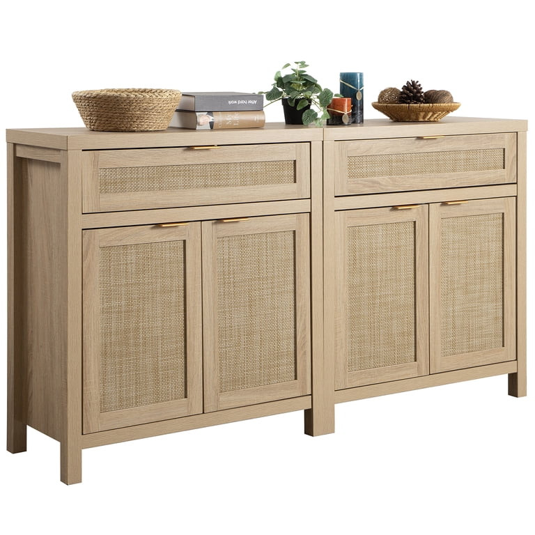 Omni House Sideboard Buffet Cabinet with Drawer,Farmhouse Rattan Storage Cabinet with 2 Doors,Cof... | Walmart (US)