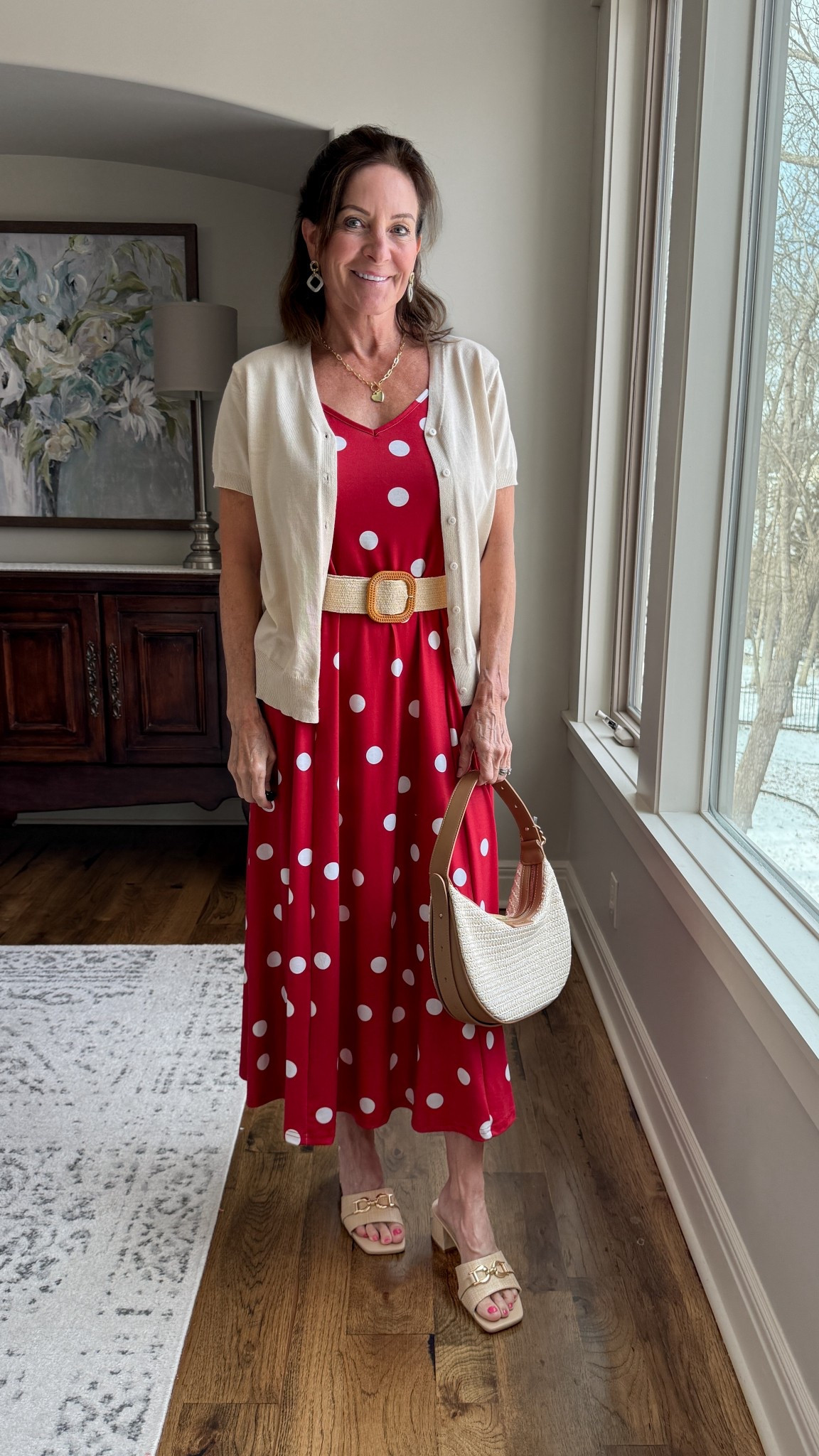 Classic. Confident. Timeless. ❤️

This red polka dot midi dress is a statement piece that doesn’t try too hard. Add a neutral cardigan and woven belt and suddenly it’s polished, wearable, and travel-ready.

Why this works:
• Bold print with a flattering flow
• Belt defines the waist instantly
• Light layer makes it versatile

This is how you elevate a fun dress into a refined, midlife-power look.

#StyleOver40 #vacationoutfitsbeach #chicstyle #TravelReady #beachdress