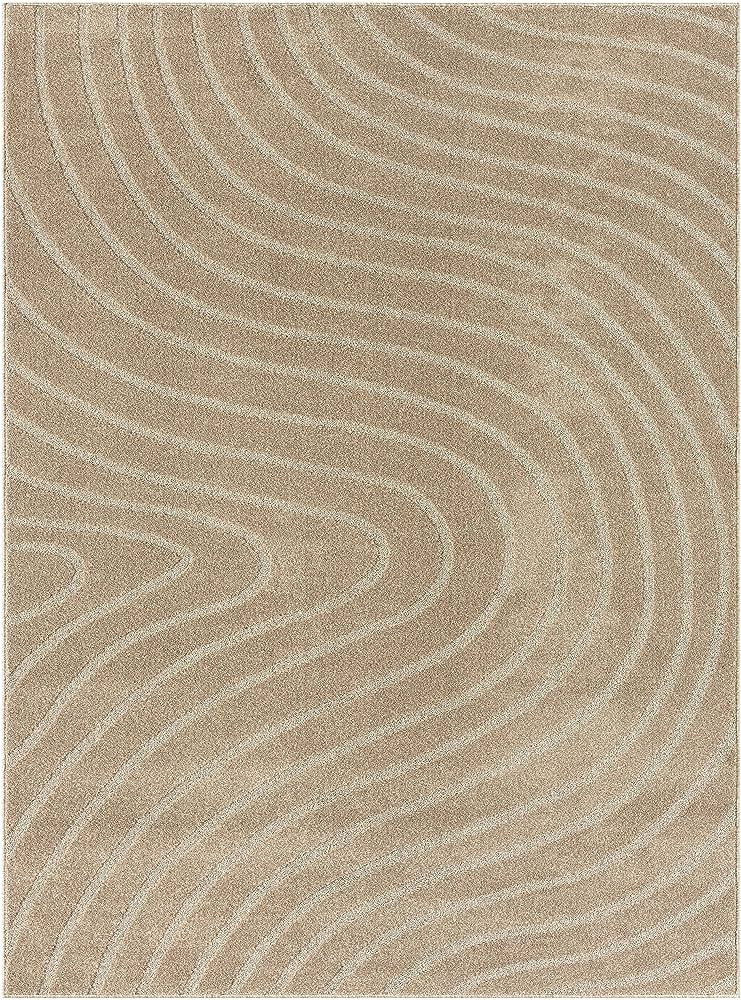 LUXE WEAVERS Modern Geometric Wave Beige 4x6 Area Rug, Contemporary Stain Resistant Carpet | Amazon (US)