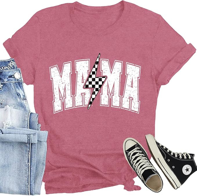 Women Mama Shirts Casual Mom Life T-Shirts Funny Mama Letters Print Tee Mother’s Day Tops | Amazon (US)