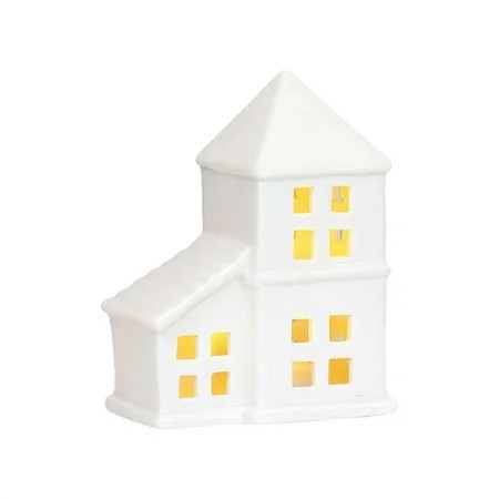 White Ceramic Christmas Village Houses, Glowing Lighted Holiday Decorations for Indoor Tabletop, Farmhouse Country Style Christmas Home Decor | Walmart (US)