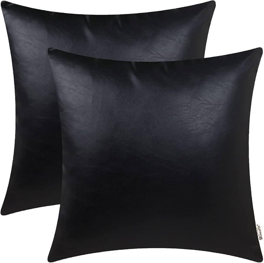 BRAWARM Faux Leather Throw Pillow Covers 18 X 18 Inches - Black Leather Pilow Covers Pack of 2, S... | Amazon (CA)