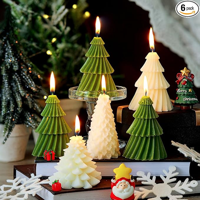 6 Pcs Christmas Tree Candles Christmas Tree Shaped Taper Candles Decorative Xmas Wax Scented Cand... | Amazon (US)