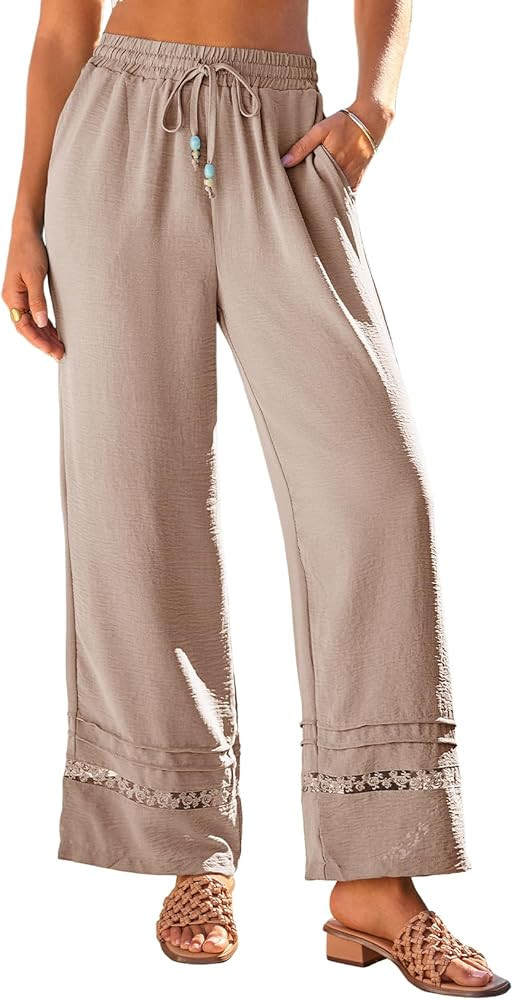 Dokotoo Womens High Waist Wide Leg Pants for Summer Casual Palazzo Trousers Lightweight Lace Loun... | Amazon (US)