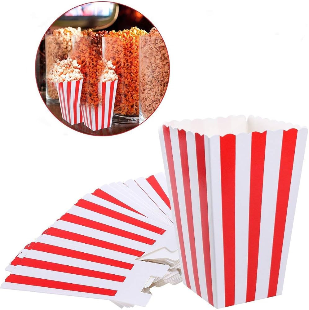 Popcorn Boxes Containers Paper Popcorn Bags White Red Striped Pack of 24 | Amazon (US)