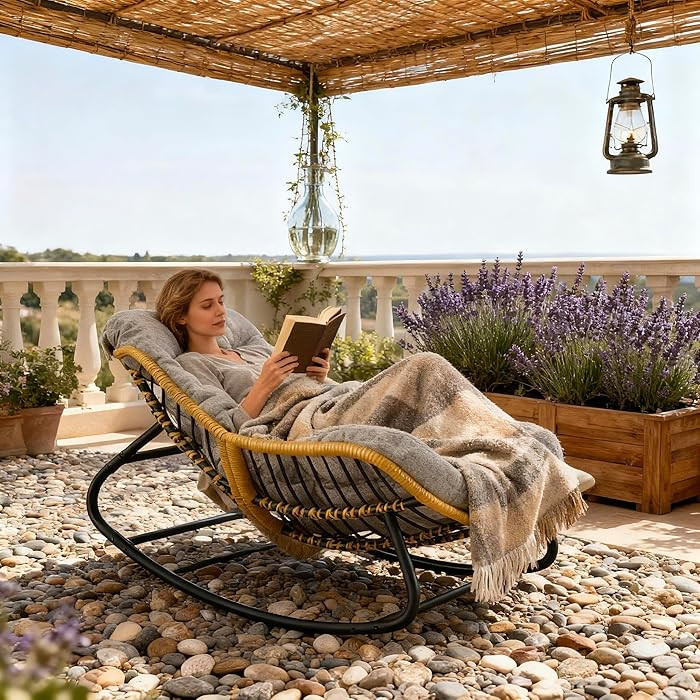 Oversized Papasan Rocking Chair with Extra Thick Cushion, Rattan Wicker Egg Chair for Indoor & Ou... | Amazon (US)
