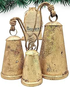 HIGHBIX Set of 3 Giant Harmony Cow Bells Huge Vintage Handmade Rustic Lucky Christmas Hanging Con... | Amazon (US)