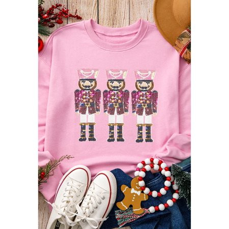 Azura Exchange - Women s Nutcracker Sweatshirt Festive Nutcracker Sequin Sweatshirt - Pink Women s Pink Nutcracker Christmas Sweatshirt Holiday Nutcracker Design Sweatshirt - Sweatshirts & | Walmart (US)