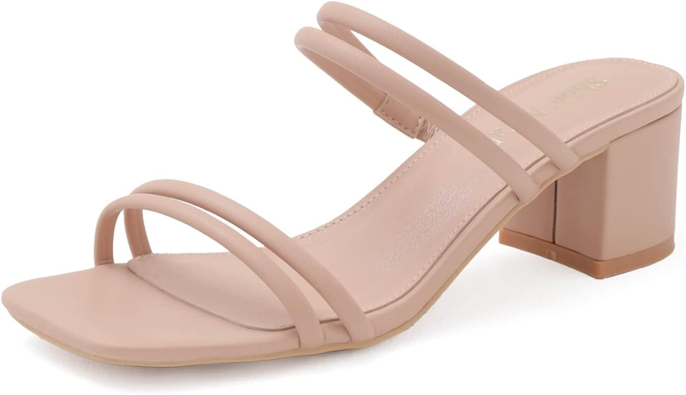 Shoe'N Tale Strappy Heels For Women Low Chunky Block Heel Heeled Sandals Square Open Toe Slip On ... | Amazon (US)