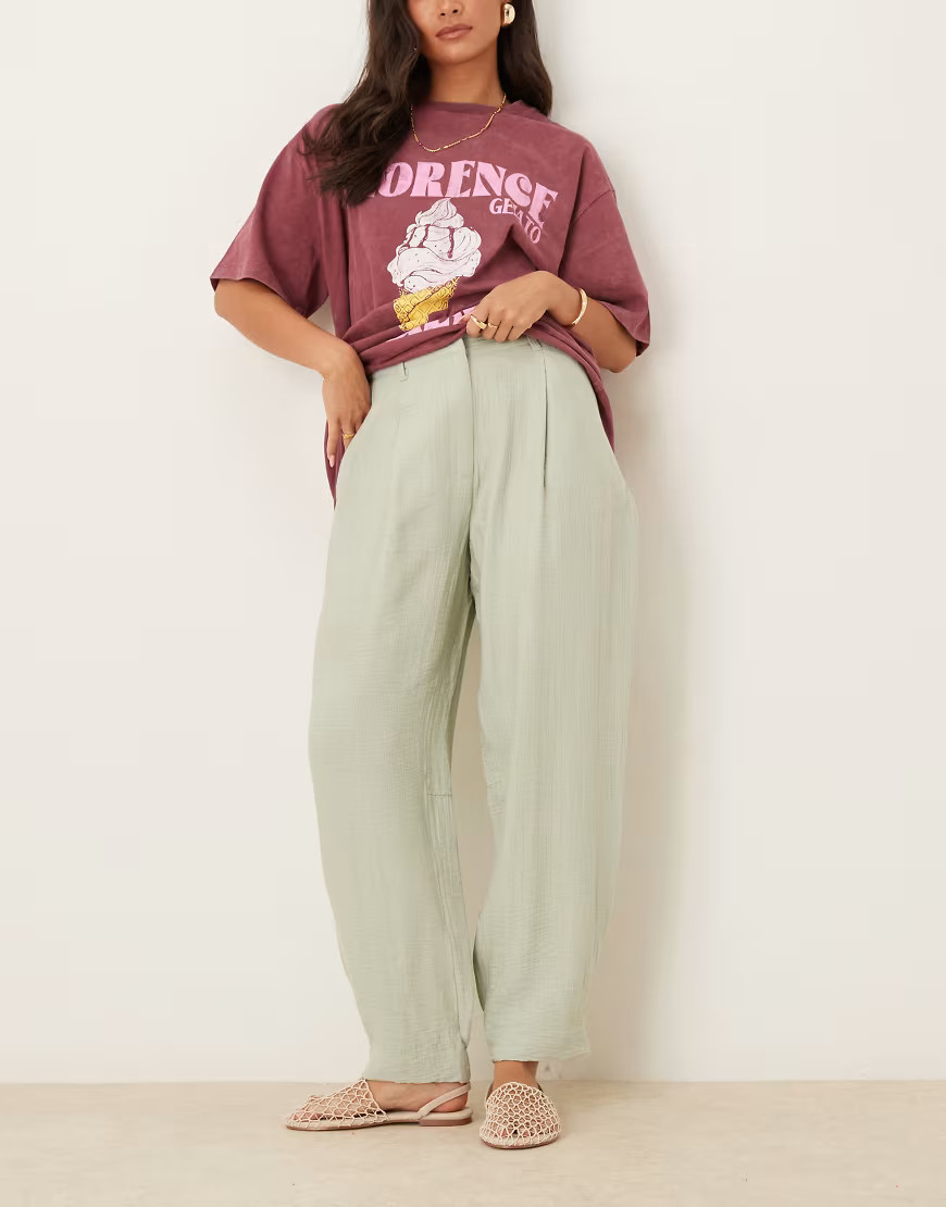 ASOS DESIGN textured barrel pants in sage-Green | ASOS (Global)