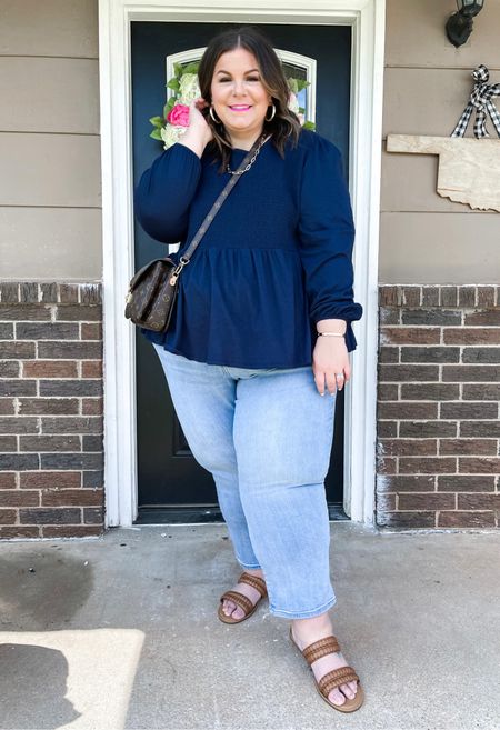 Plus size casual weekend outfit! This plus size peplum top from Walmart is under $20 and this is the 3rd color I’ve bought it in. It’s great for plus size workwear but great to style casually, too. Wearing it in a 3X, and my favorite Target plus size jeans in a 26. 

#LTKcurves #LTKunder50 #LTKFind