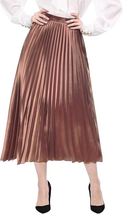 Allegra K Women's Zip Closure Accordion Pleated Metallic Midi Party Skirt | Amazon (US)