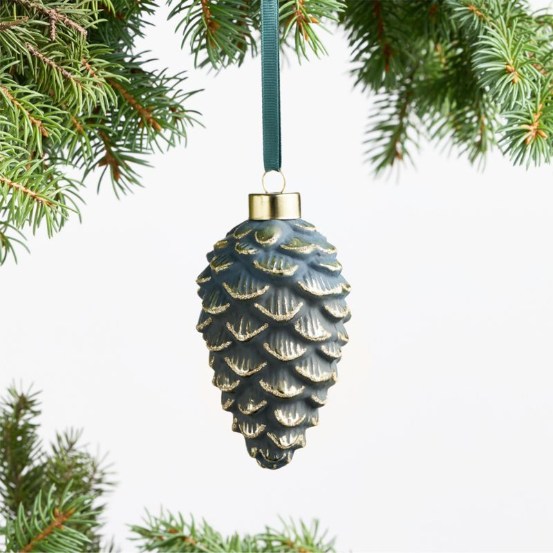 Green & Brass Pinecone Christmas Tree Ornament | Crate & Barrel