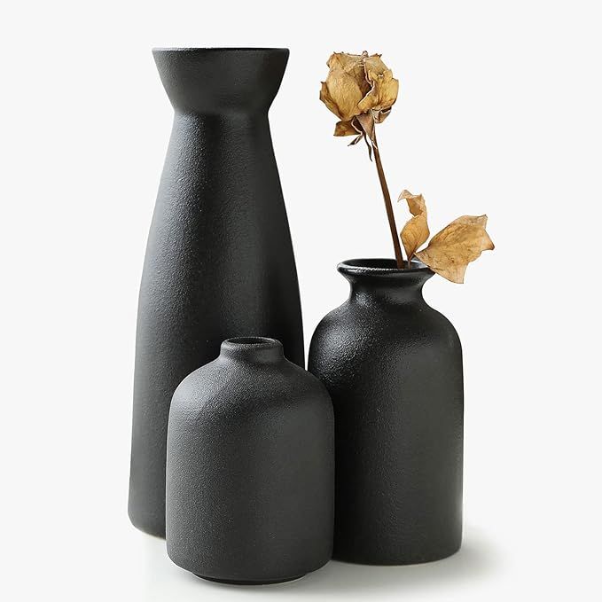 KIOXOHO Black Ceramic vase Set-3 Small Flower vases for Decor,Modern Rustic Farmhouse Home Decor,... | Amazon (US)