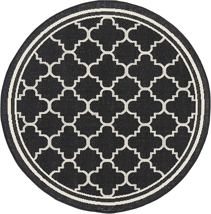 SAFAVIEH Courtyard Collection 4' Round Black/Beige CY6918 Trellis Indoor/ Outdoor Splashproof Eas... | Amazon (US)