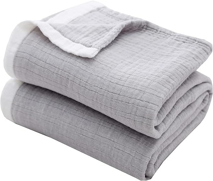 SE SOFTEXLY Muslin Throw Blanket,100% Cotton Blankets for Adults and Baby, Grey 4-Layer Soft Brea... | Amazon (US)