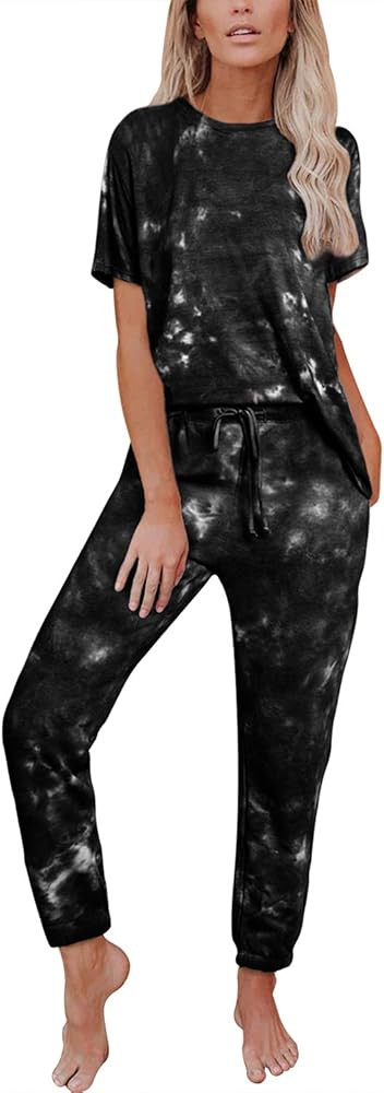 Viottiset Women's 2 Piece Tie Dye Sweatsuit Lounge Set Loungewear Sweatpants Long Sleeve | Amazon (US)