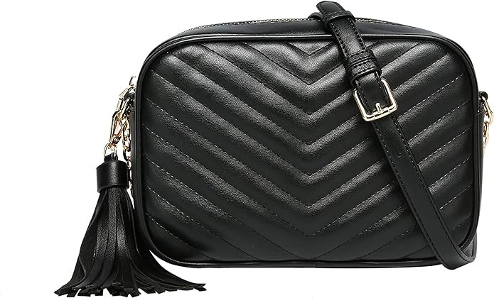 Daisy Rose Quilted Shoulder Cross Body Bag & Detachable Tassel, PU Vegan Leather | Amazon (US)