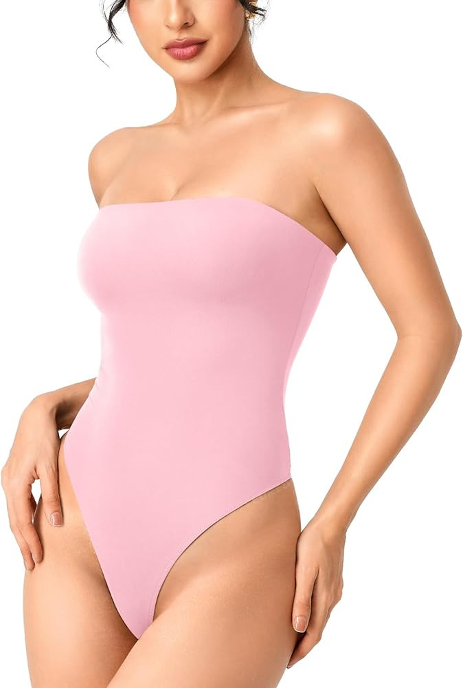 YEOREO Hyperflex Strapless Bodysuit Tube Top Off Shoulder Double Lined Thong Bodycon Slim Fit Sum... | Amazon (US)