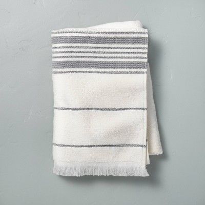 Multistripe Bath Towel Sour Cream/Railroad Gray - Hearth &#38; Hand&#8482; with Magnolia | Target