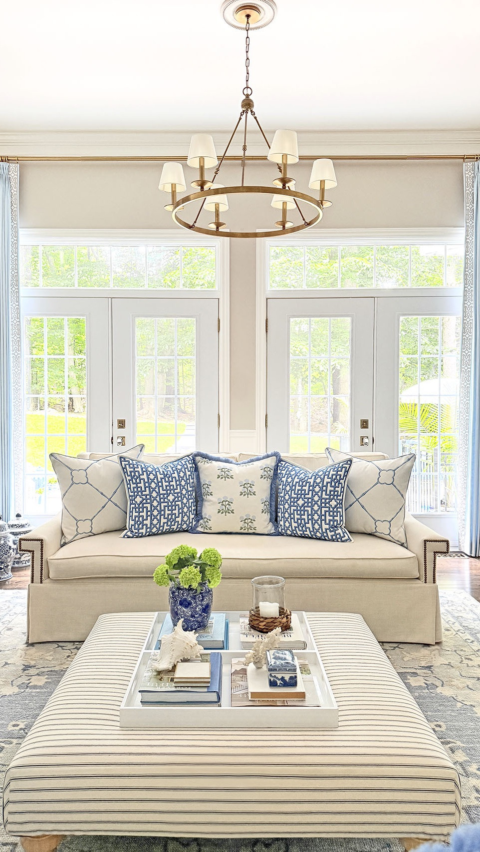 Chic summer blues! I’m so in love with all of our light blue window treatments from @twopagescurtains  that we’ve layered throughout our summer home! These light and airy drapes are the perfect seasonal touch in our living room and complete our entire look. So chic!🩵

Here are the details:

Fabric: Jawara
Color: Light Blue J401-23
Header style: Triple pleat
Trim: H61
Single panel: 83”W x 121”H
Liner: Privacy | Memory Shape: Yes