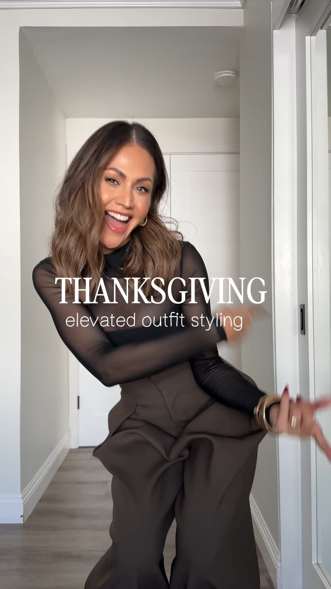Thanksgiving elevated outfit styling 🤌🏻🤌🏻 found the cutest + affordable tops to wear for the holidays! 
Sizing info:
Look 1
Mesh bodysuit / small 
Pleated pants / XS
LOOK 2
Mesh crop top/ small 
Wide leg jeans / 26
Look 3
Long sleeve bell sleeve top/ small Pleated
Balloons denim pants / 26
Look 4
Mesh cape top/ small 
Flare jeans / 26
Look 5
Bell sleeve rushed top/ small 
Flare jeans/ 26 
Look 6
Mesh long sleeve / small 
Sleeveless suede jacket / small 
Barrel jeans / 26
Look 7
Lace top + sweater combo / small 
Wide leg brown jeans / 26 
Look 8 
Maroon blazer / small 
Ballon flare jeans 26 
I’m 5’4”:130

#LTKU #LTKHoliday #LTKSeasonal