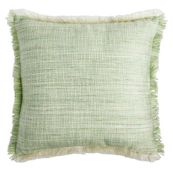 Light Green Solid Woven with Fringe Outdoor Throw Pillow, 18" | At Home