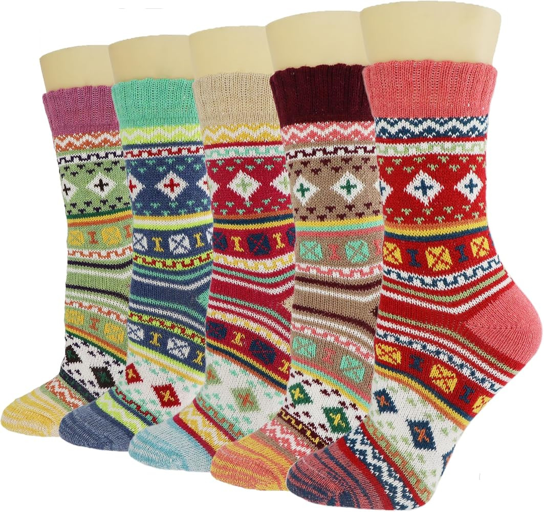 YQHMT Wool Socks for Women Gifts Winter Warm Thick Thermal Vintage Knit Soft Crew Socks Stocking ... | Amazon (US)