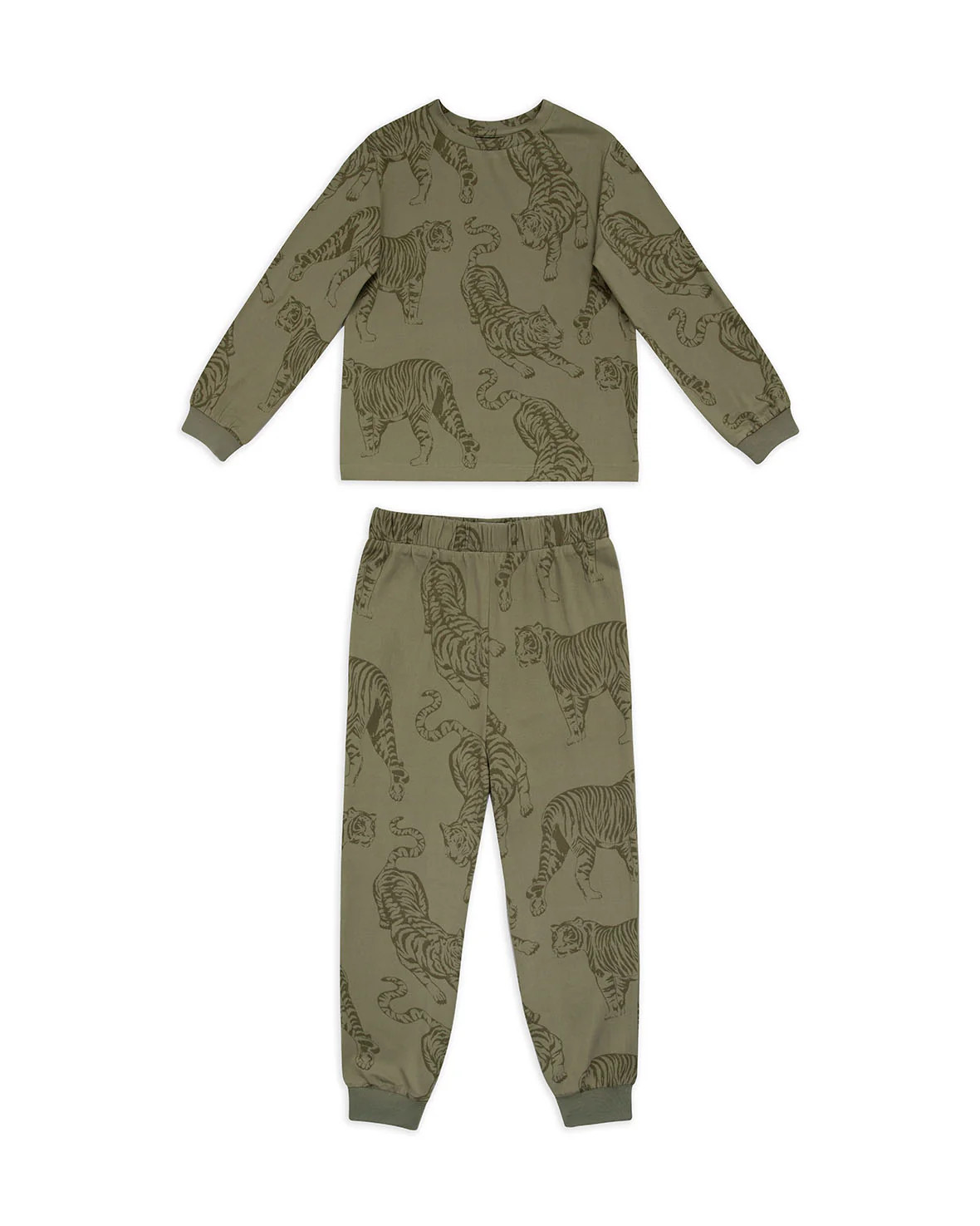 Kids Tiger Print Long Pyjama Set - Sage | Chelsea Peers NYC