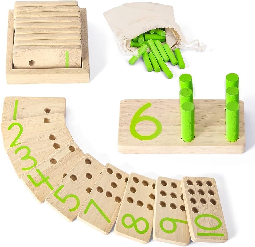 DINORUN Montessori Toys, Peg Board Toddler Toys, Counting Wooden Toys with 57 Pegs, Math Manipula... | Amazon (US)