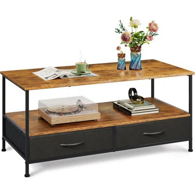 39" Coffee Table with Storage & Drawers, 2-Tier Wood Center Table for Living Room | Wayfair North America