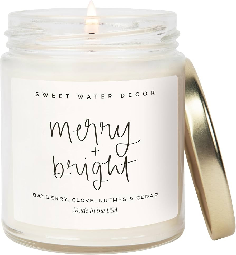 Sweet Water Decor Merry and Bright Candle - Bayberry, Fir, Nutmeg, and Clove Winter Holiday Scent... | Amazon (US)