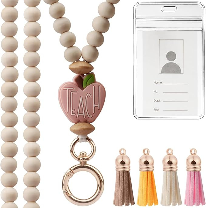 2024 Teacher Lanyard With ID Holder, Fashion Wood Beaded for Key, Super Cute Boho Breakaway for W... | Amazon (US)